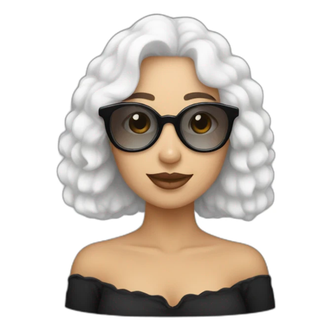 mujer pelo largo lacio negro con gafas y perro bichon blanco sticker
