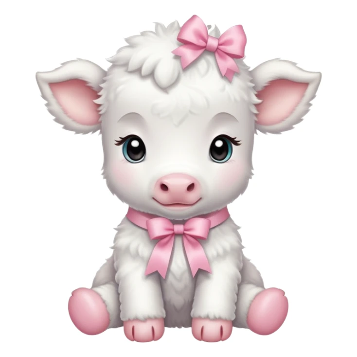 White baby calf with pastel pink ribbon around neck sticker