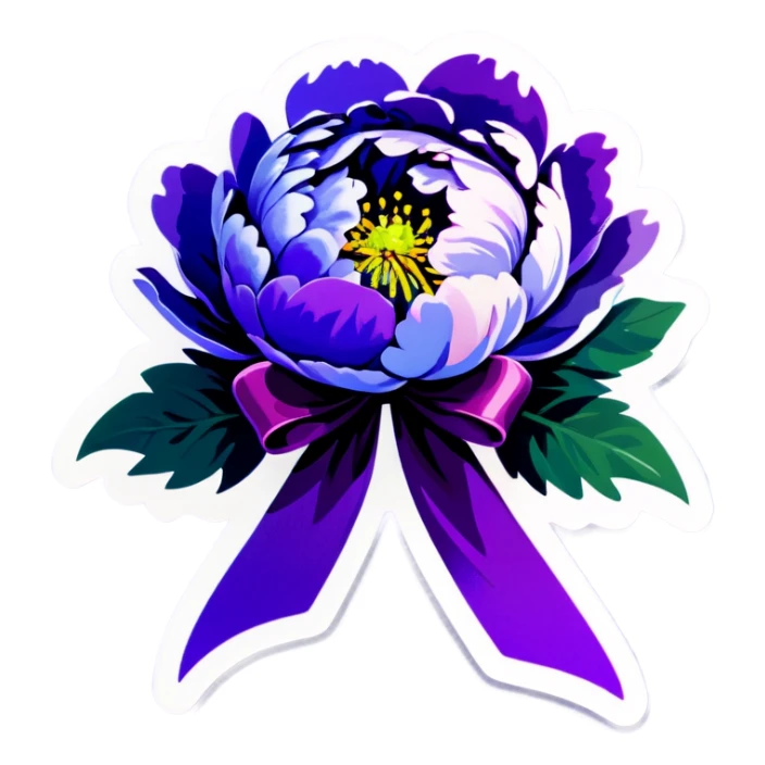 Purple peony tied with a light purple ribbon  sticker