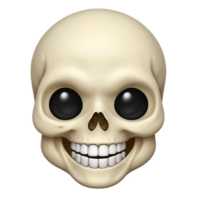 laughing skull, iOS emoji style, tilted head, squinting eyes, big grin, playful expression sticker