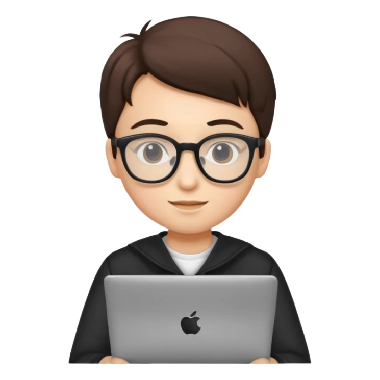 un estudiante que este parado con sus lentes y su laptop sticker