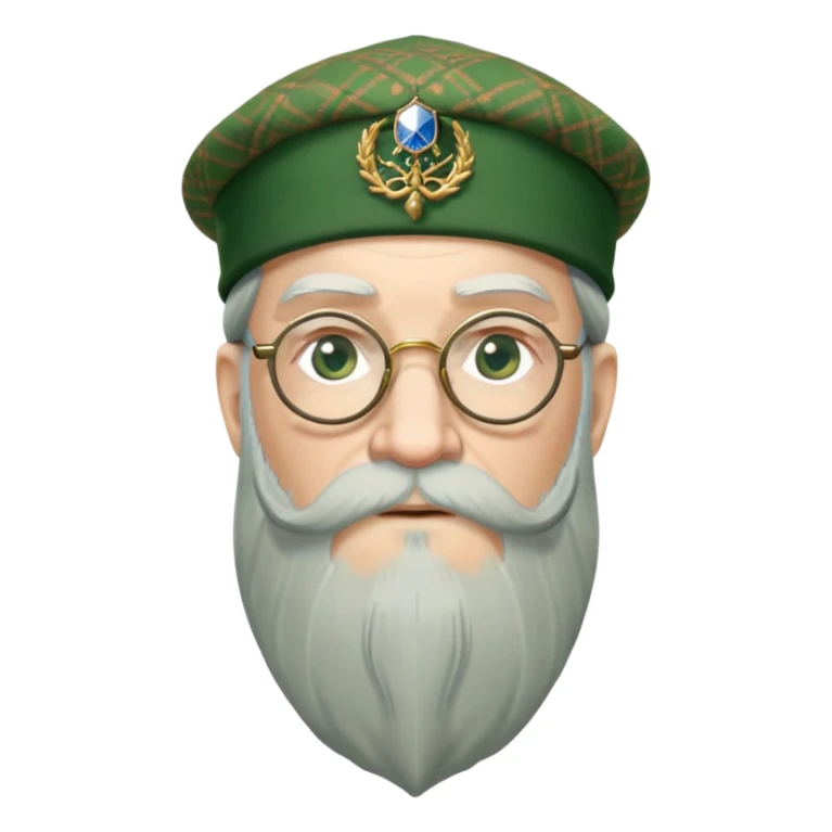 Dumbledore wear green scotland Tam o'shanter cap with decorative patterns, wear glasses, very long beard sticker
