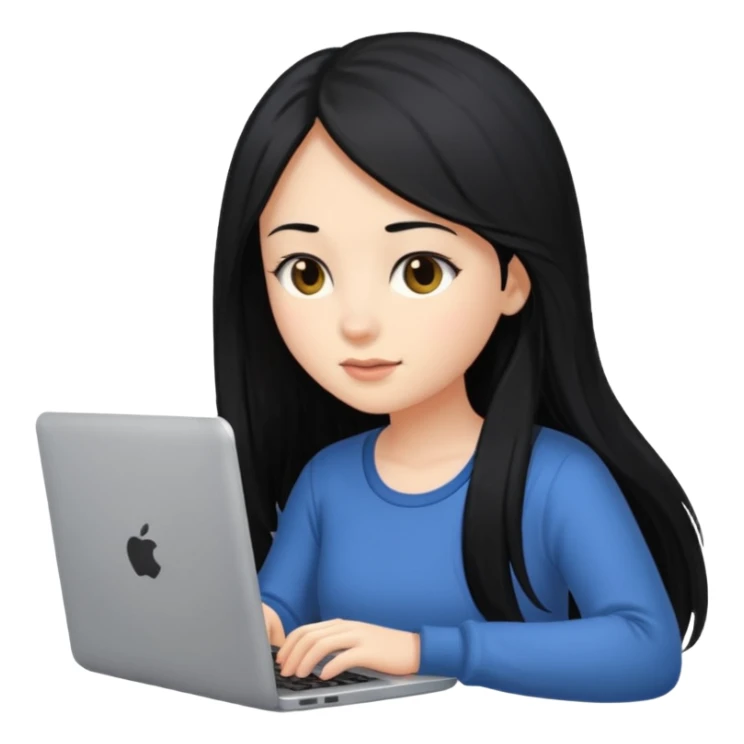 girl with long black hair typing on a laptop sticker