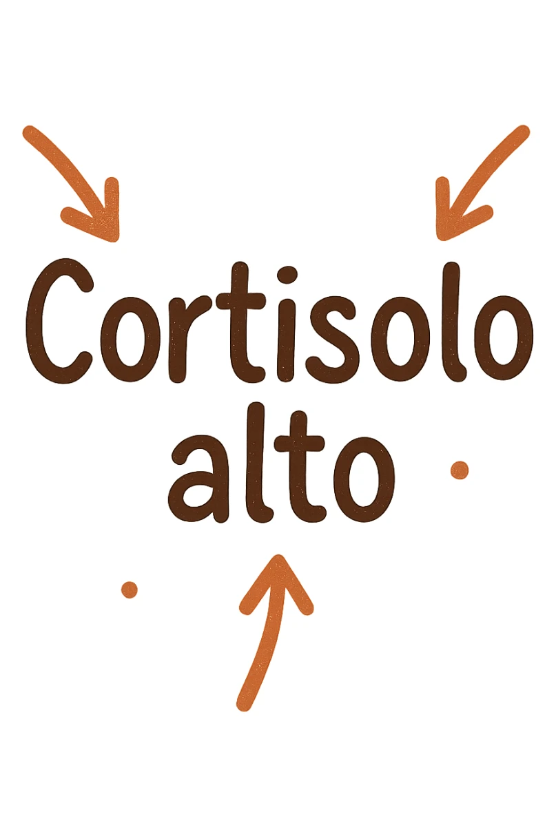 Cortisolo alto con freccie che indicano. In italiano sticker