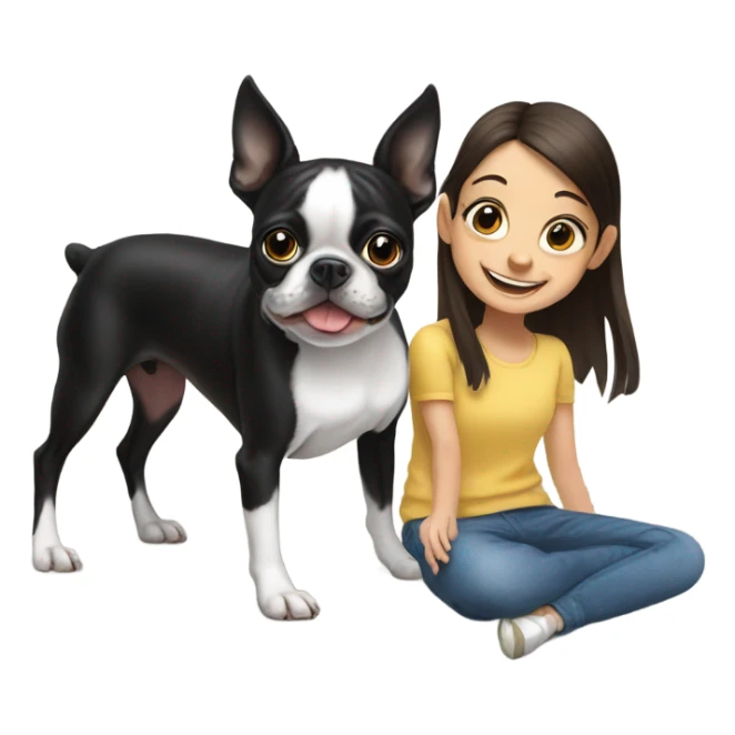 Boston terrier with girl sticker