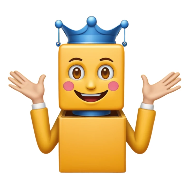 Create an emoji (one of the classic yellow faces) but make them have hands and wind an imaginary jack in the box (no props or anything just the hands and face) but also have the mouth like an o sticker