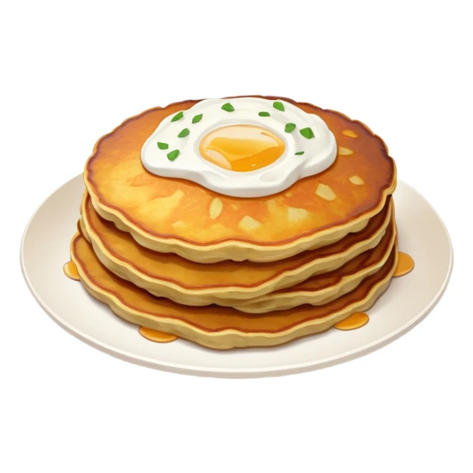 golden-brown potato pancake with crispy edges, rustic round shape, visible potato shreds, topped with sour cream, minimal and expressive sticker