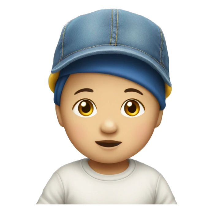 asian baby with yellow hat, blue jean sticker