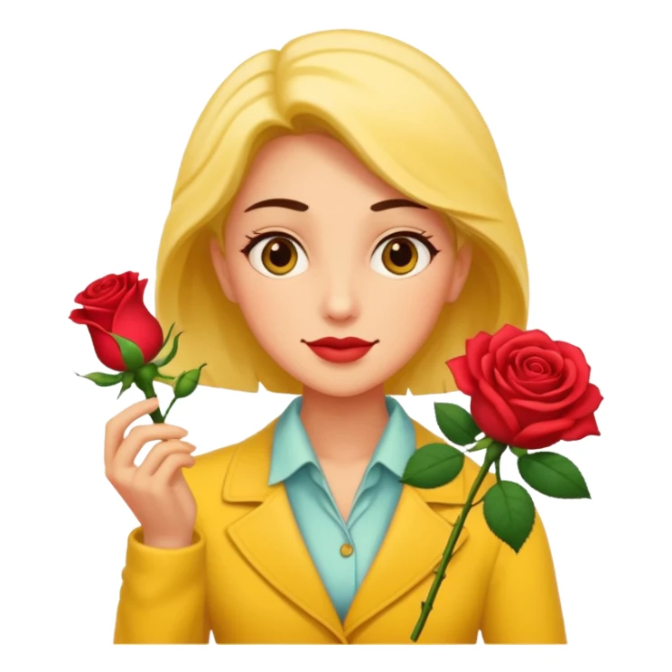 a romance novelist, romantic, dizzy, yellow tone skin, with a rose in hand sticker