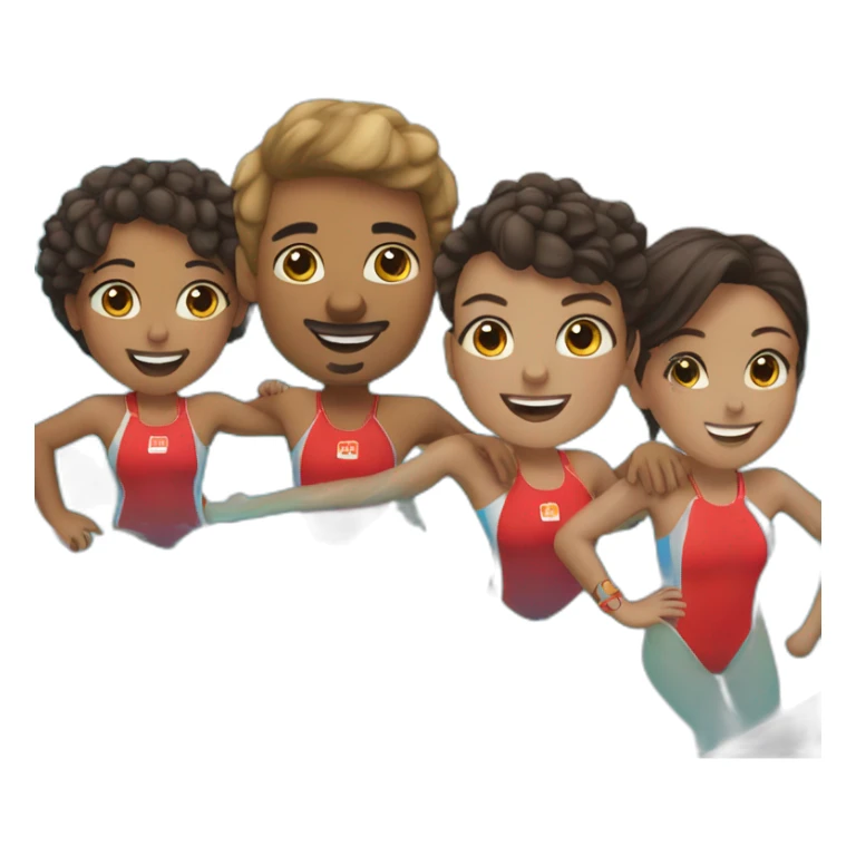 6 coed lifeguards at a swimming pool, ethnically diverse, 3 guys, 3 girls sticker
