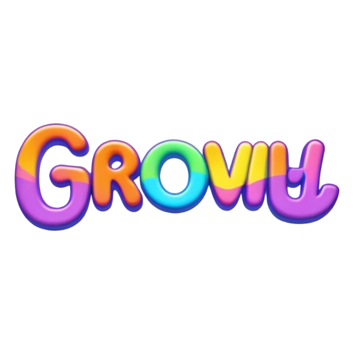 3D, psychedelic colored hippie style word “Groovy” sticker
