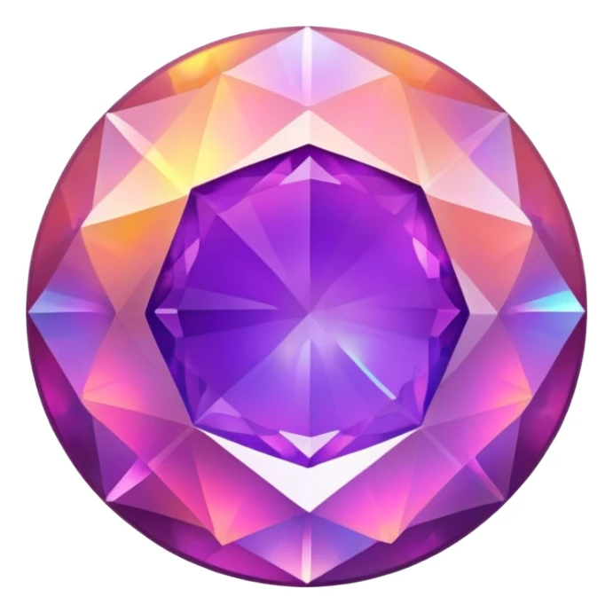 round cut purple fire opal gemstone with classic faceted gemstone style and holographic fire inside sticker