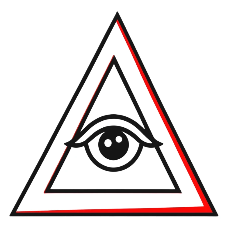 Illuminati triangle symbol with eye in center, black and red color scheme sticker