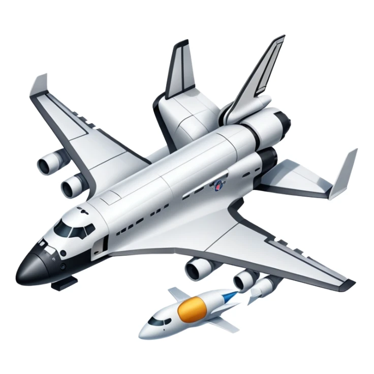 An icon featuring a collage of a space shuttle, a drone, and an airplane, symbolizing aerospace technology. The design includes rocket engines, wings, and flight paths, representing advancements in aviation and space exploration. Transparent background highlights cutting-edge aerospace engineering. sticker