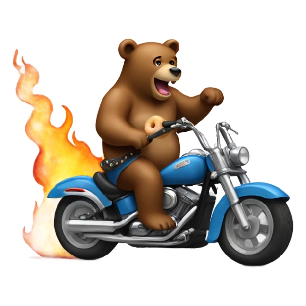 Bear eating a donut while riding on a flaming motorcycle and playing guitar sticker