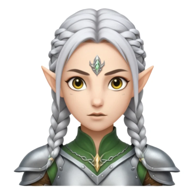 battle elf, tight braid, silver armor, fierce stare sticker