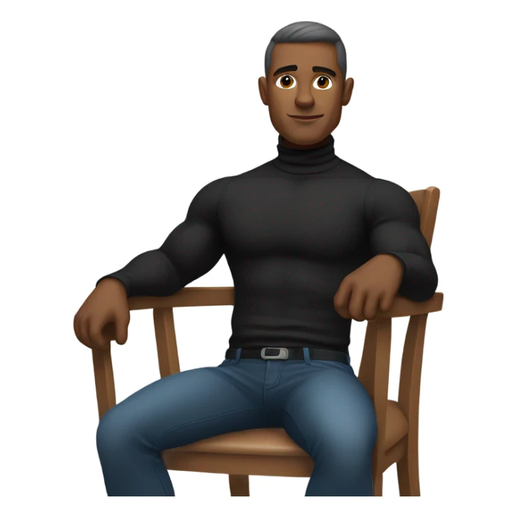 muscle man in black turtleneck shirt sitting in chair sticker