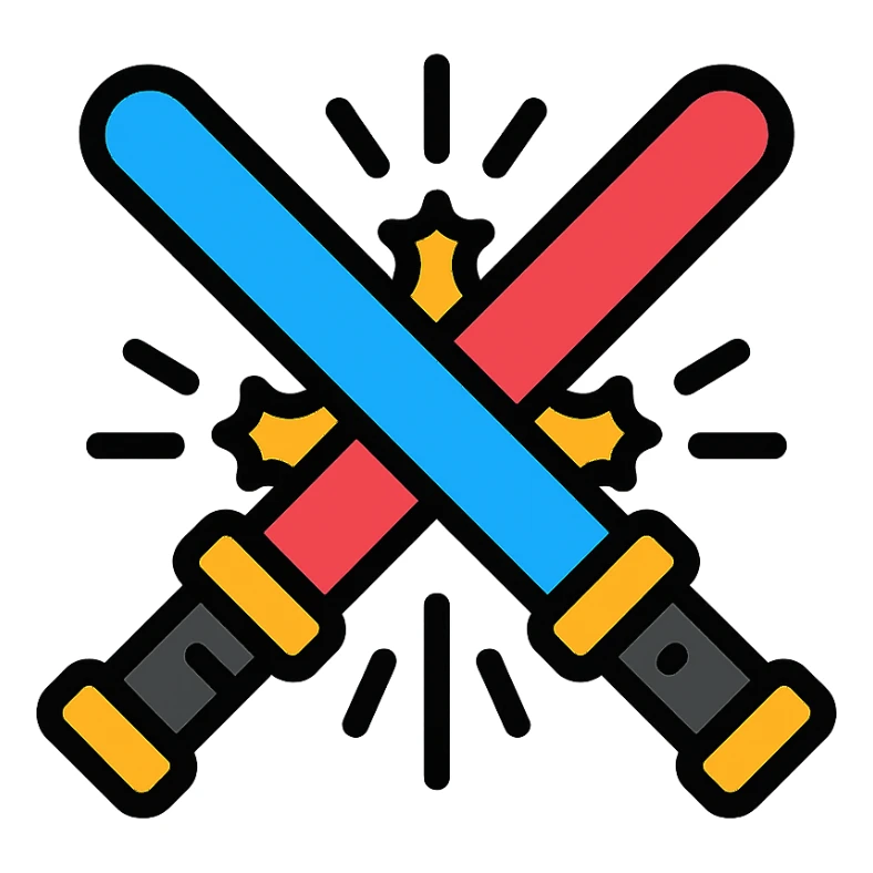 two lightsabers, one blue and one red, clashing with motion lines and sparks sticker