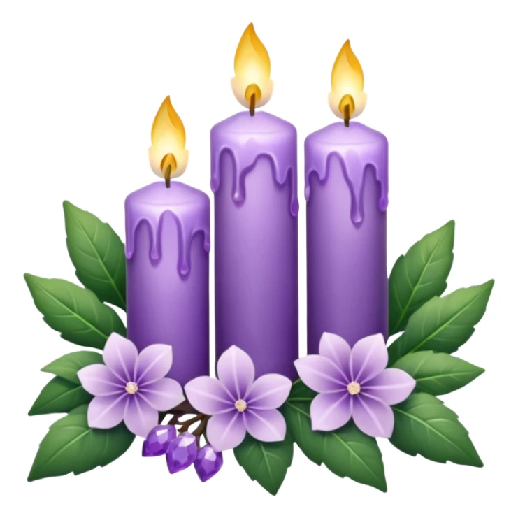 Aesthetic scenic romantic lavender lilac pastels beautiful gorgeous holy divine spiritual pretty elegant sparkly shiny scene of Candles, flowers, plants leaves, amethyst crystals, scenic aesthetic scenery sticker