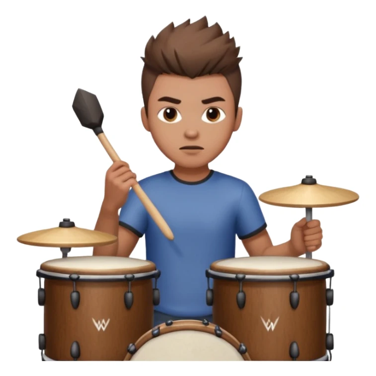  young, drummer male with brown wolfcut (long, 80s hairstyles) sticker