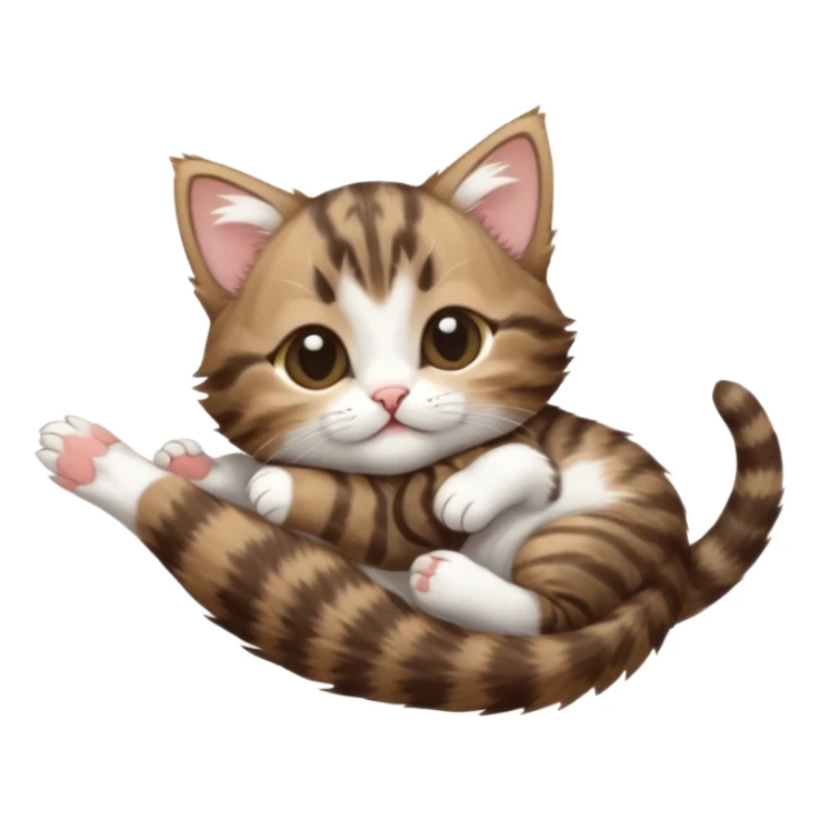dark brown tabby and white kitten with his eyes closed whilst in funny positions stretched out and  upside down sticker
