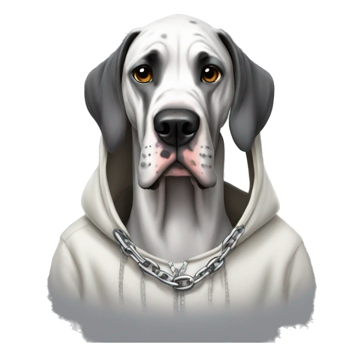 Great dane in hoodie with chain sticker
