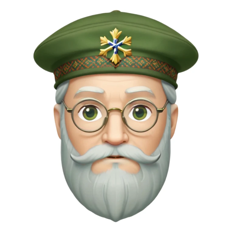 Dumbledore wear green scotland Tam o'shanter cap with decorative patterns, wear glasses, very long beard sticker