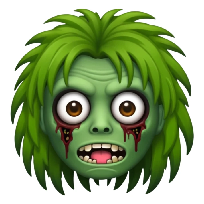 Faça um emoji de zumbi versão iPhone e faça uma zumbi com cabelo longo e preto e com franja. sticker