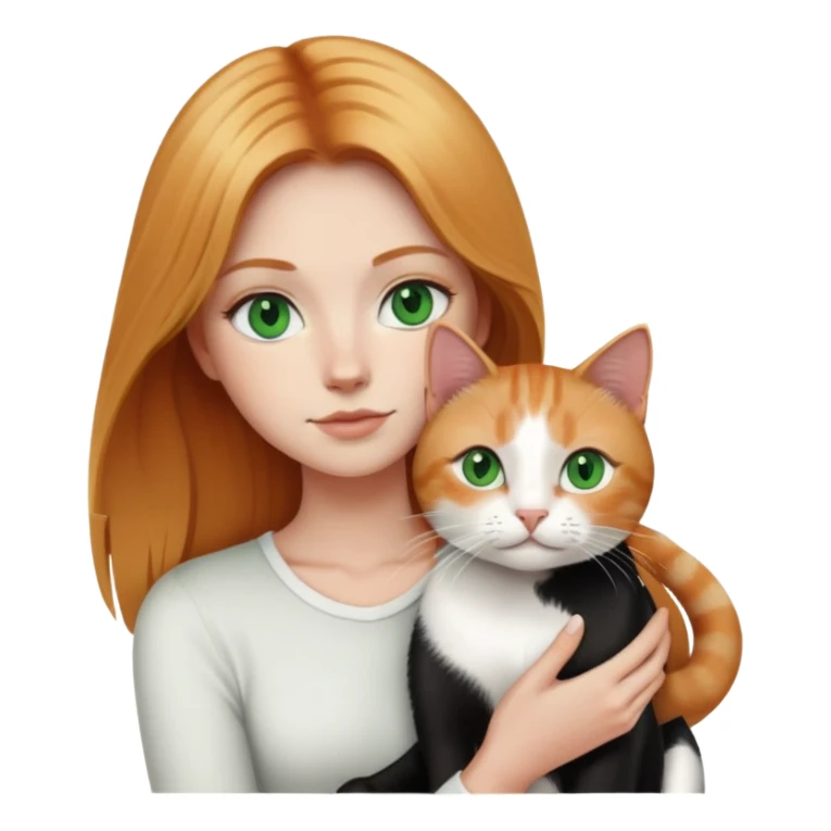 Long blonde and ginger hair with green eyes holding a black and white cat  sticker