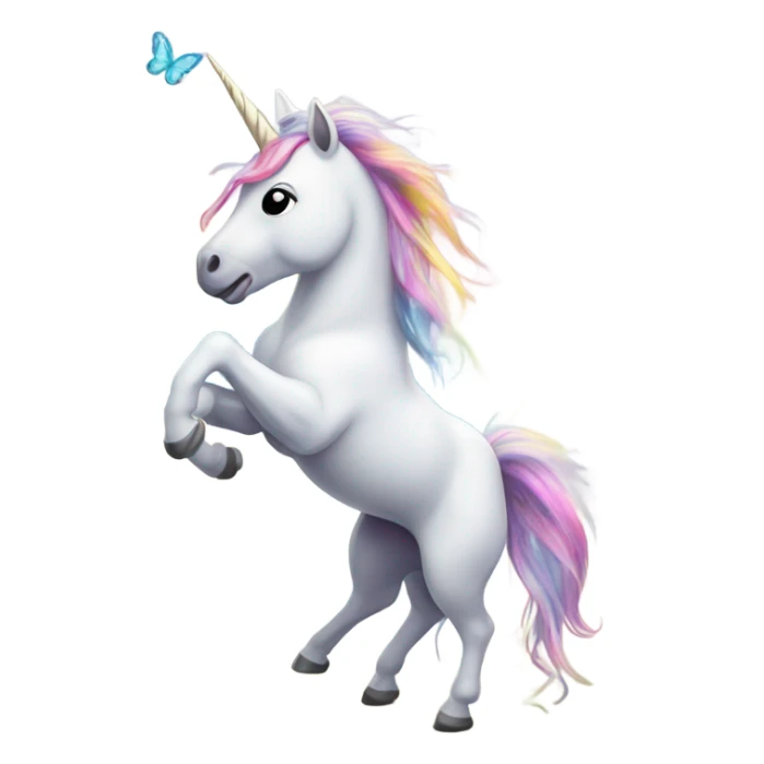 Unicorn dancing underneath a rainbow with butterflies all around her.  sticker