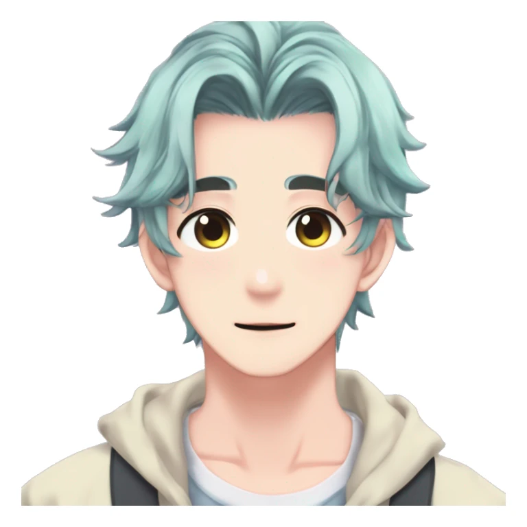Gorgeous romantic hot attractive anime style modern anime shojo guy with pretty ponytail hair and colorful eyes and blushing face aesthetic trending style  pastelcore cottagecore kawaiicore sticker