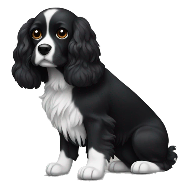 Small completely black spaniel with black fur on his whole face and white fur only on his chest sticker