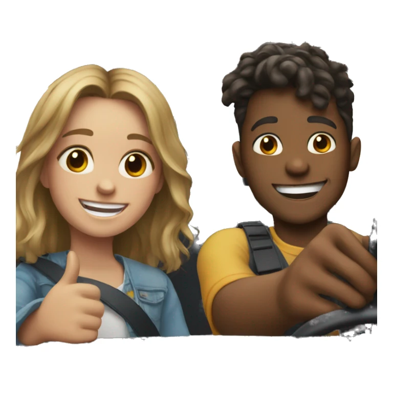boy and girl smiling in car selfie sticker