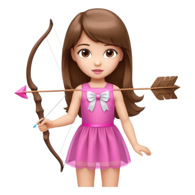 Hada de piel clara cupido pequeña  de cabello largo lacio castaño con flequillo y ojos cafés  vestida con algo sensual semitransparente corto color blanco o rojo con 1 arco y una sola flecha que combinen y labios rositas tipo Barbie pero en hada cupido de cuerpo completo de pies a cabeza   sticker