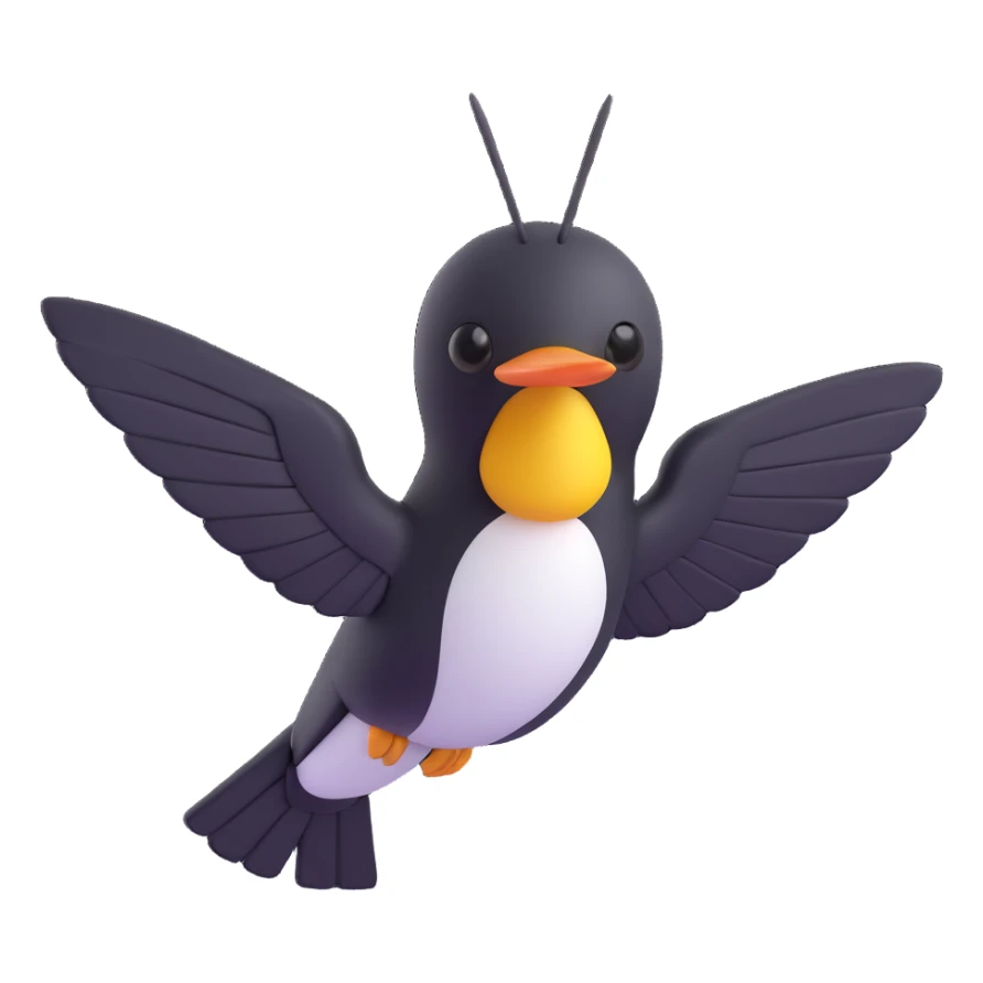 black hummingbird, elegant, minimal, 3D emoji style, slightly glossy sticker