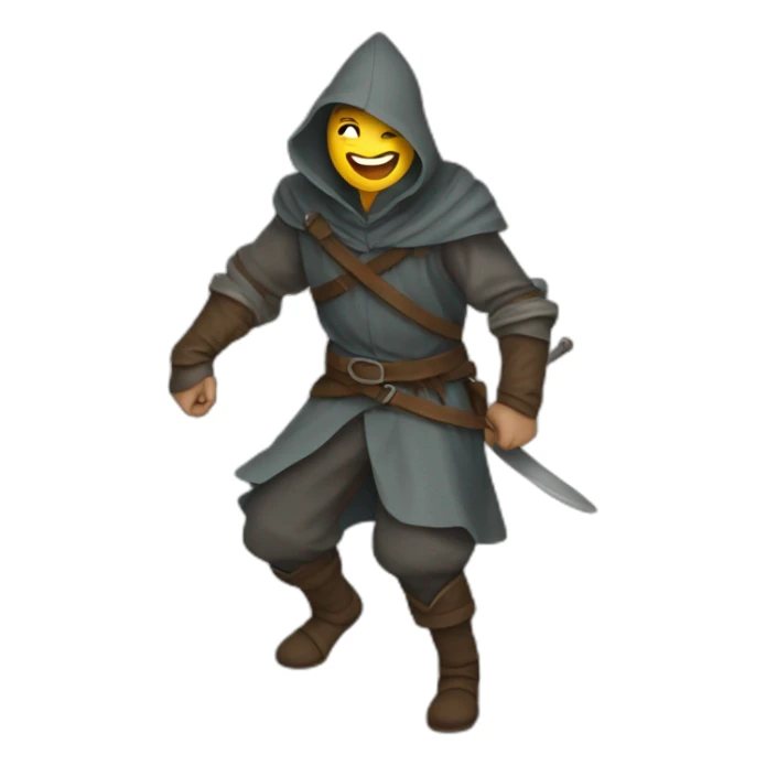 medieval saboteur laughing and escaping, hooded sticker