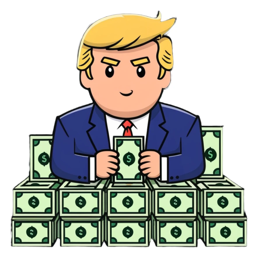 President Trump with piles of money sticker
