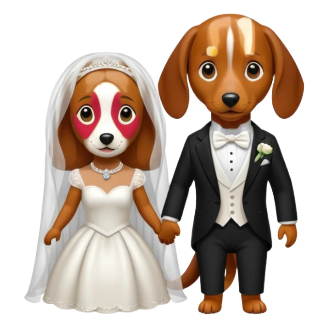 A brown dachshund as a bride and a beige beagle as a groom  sticker