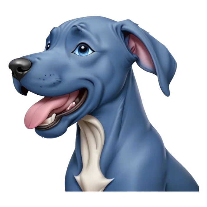 Cinematic Cute Yawning Blue Great Dane Portrait Emoji, Head tilted slightly with a dramatic, wide-open yawn, showcasing a smooth blue Fur with a cool luster, floppy ears slightly drooping, round steel-blue eyes barely open in drowsy contentment, Simplified yet irresistibly adorable features, highly detailed, glowing with a soft, cozy glow, high shine, relaxed yet expressive, stylized with a touch of whimsy, bright and endearing, soft glowing outline, capturing the essence of a sleepy yet affectionate guardian, so drowsy it feels like it could stretch out of the screen and curl up for a nap! sticker