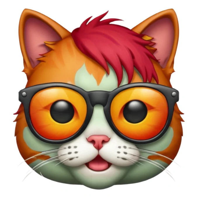 Zombie cat with red hair and sun glasses face sticker