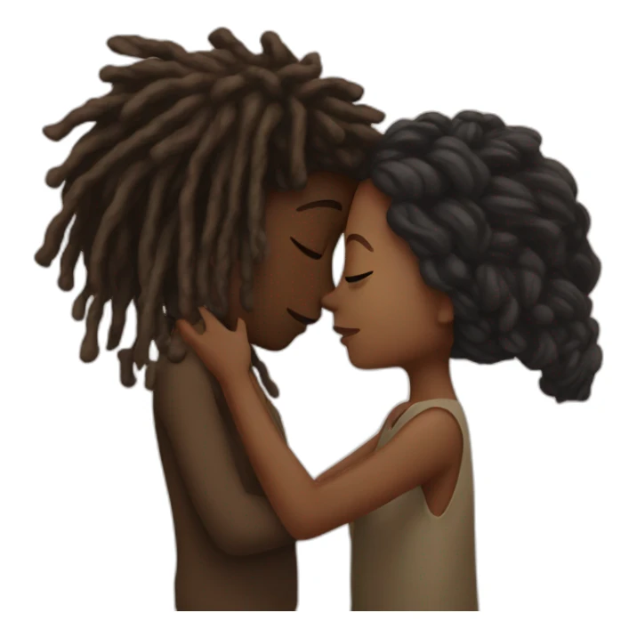 Black boy with dreads covering face kissing brown girl sticker