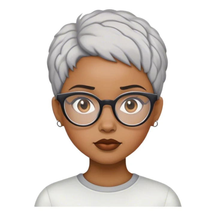 Light skinned Black girl with white glasses short natural gray haircut mad sticker