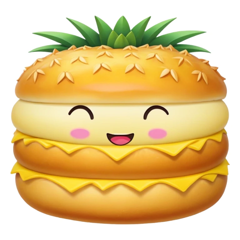 Chinese Pineapple Bun with crispy yellow top crust, simplified emoji style with bold outlines and bright colors, cartoon style Bolo Bao pastry sticker