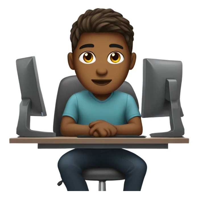 Web developer sitting in front of a computer a 20 year old with straight hair and a medium brown skin tone coding  sticker
