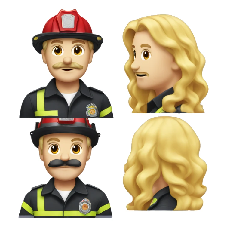 fire fighter with a mullet and blonde hair and handlebar mustache  sticker