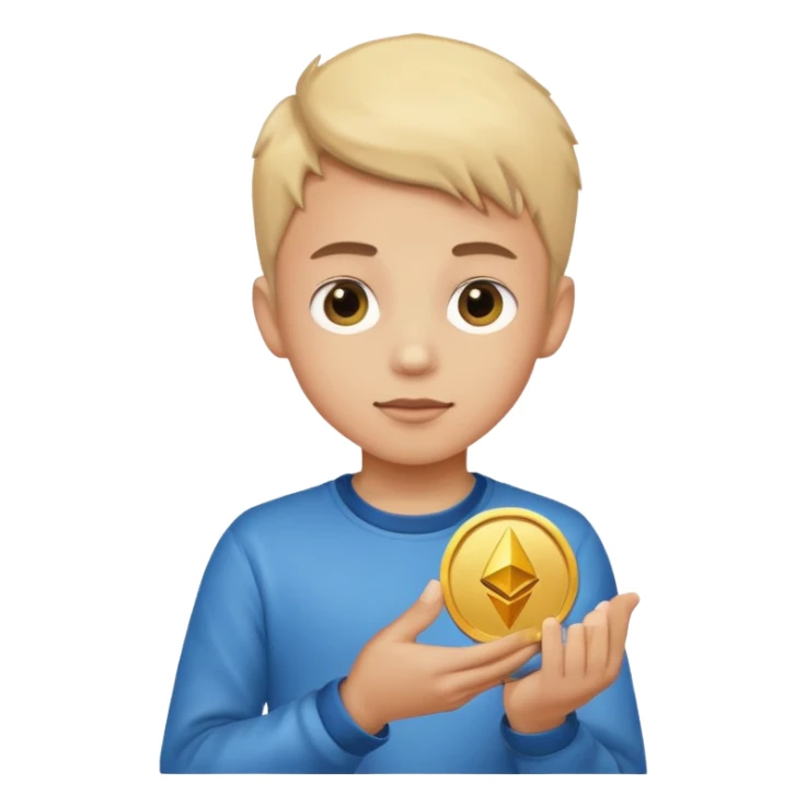 crypto investor boy holding an ethereum coin emoji style sticker