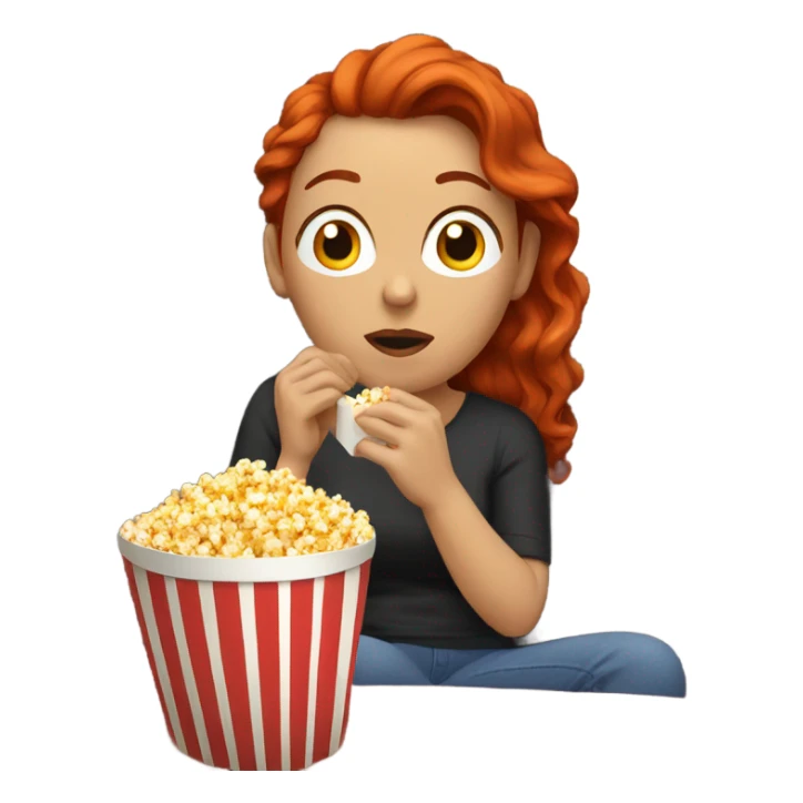 Eating popcorn and watching tv woman white red hair  sticker