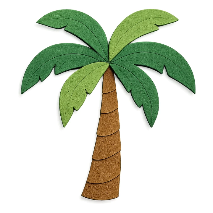 palm tree with layered paper effect on a white background, paper-craft style sticker
