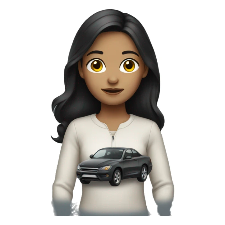 Girl with dark hair with car sticker