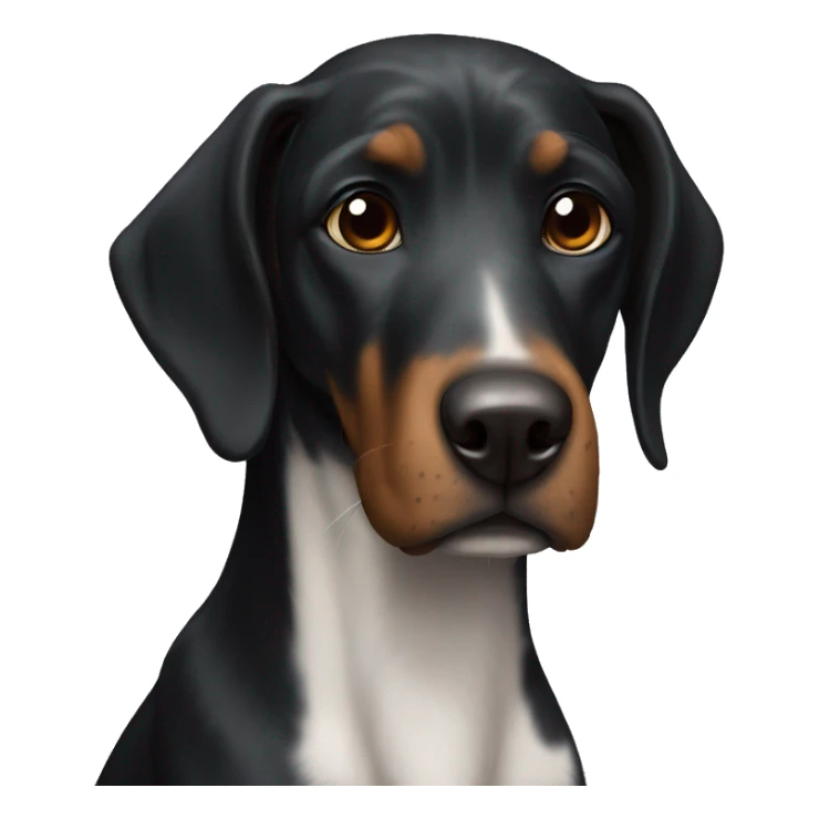 black hound dog with white chest and brown eyes sticker